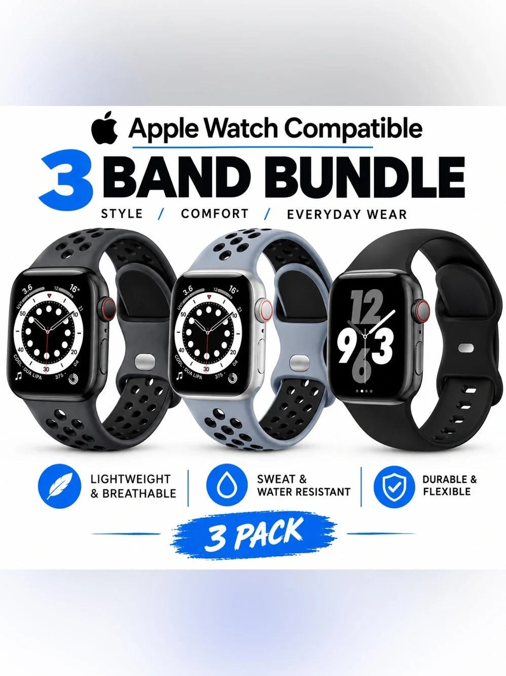 3 Silicon Watch Band bundle Apple Watch compatible #45